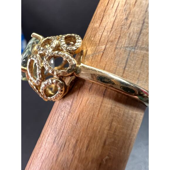 Vintage 10K Yellow Gold Prasiolite (Green Amethyst) Filigree Ring Size 7 - Picture 11 of 16